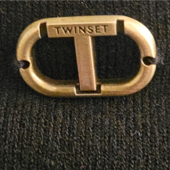 TWINSET MILANO MOCK NECK FEATHER SHORT SLEEVE BLACK SHIRT SIZE SMALL - Picture 12 of 15